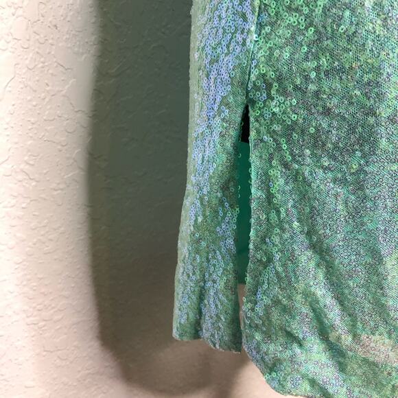 Badgley Mischka aqua sequin v neck tunic top size Extra Small XS NWT mermaid - Picture 7 of 16